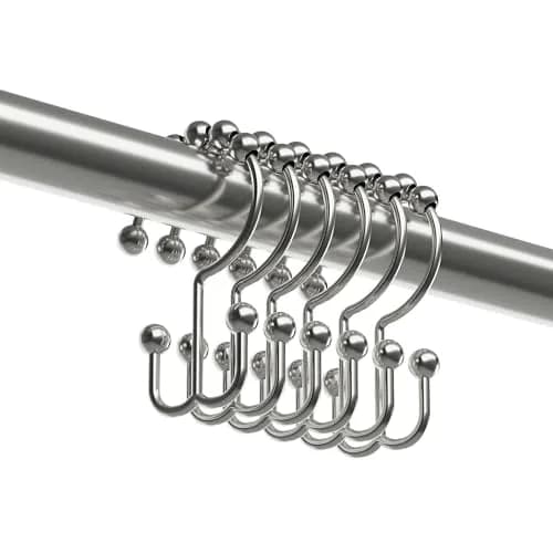 Zenna Home Rust-Resistant Double Roller Glide Shower Hooks Set of 12 | Easy Glide Bathroom Curtain Rings thumbnail 4