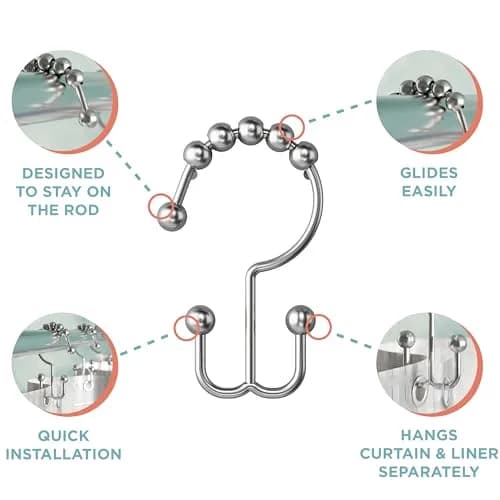 Zenna Home Rust-Resistant Double Roller Glide Shower Hooks Set of 12 | Easy Glide Bathroom Curtain Rings thumbnail 3