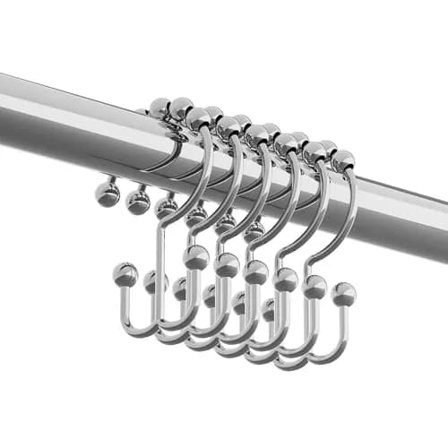 Zenna Home Double Roller Glide Shower Curtain Hooks, Chrome, Set of 12 | Rust-Resistant Metal Rings for Smooth Hanging thumbnail 4