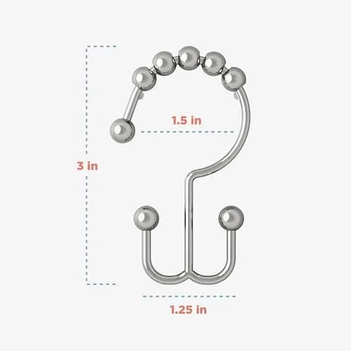 Zenna Home Double Roller Glide Shower Curtain Hooks, Chrome, Set of 12 | Rust-Resistant Metal Rings for Smooth Hanging thumbnail 5