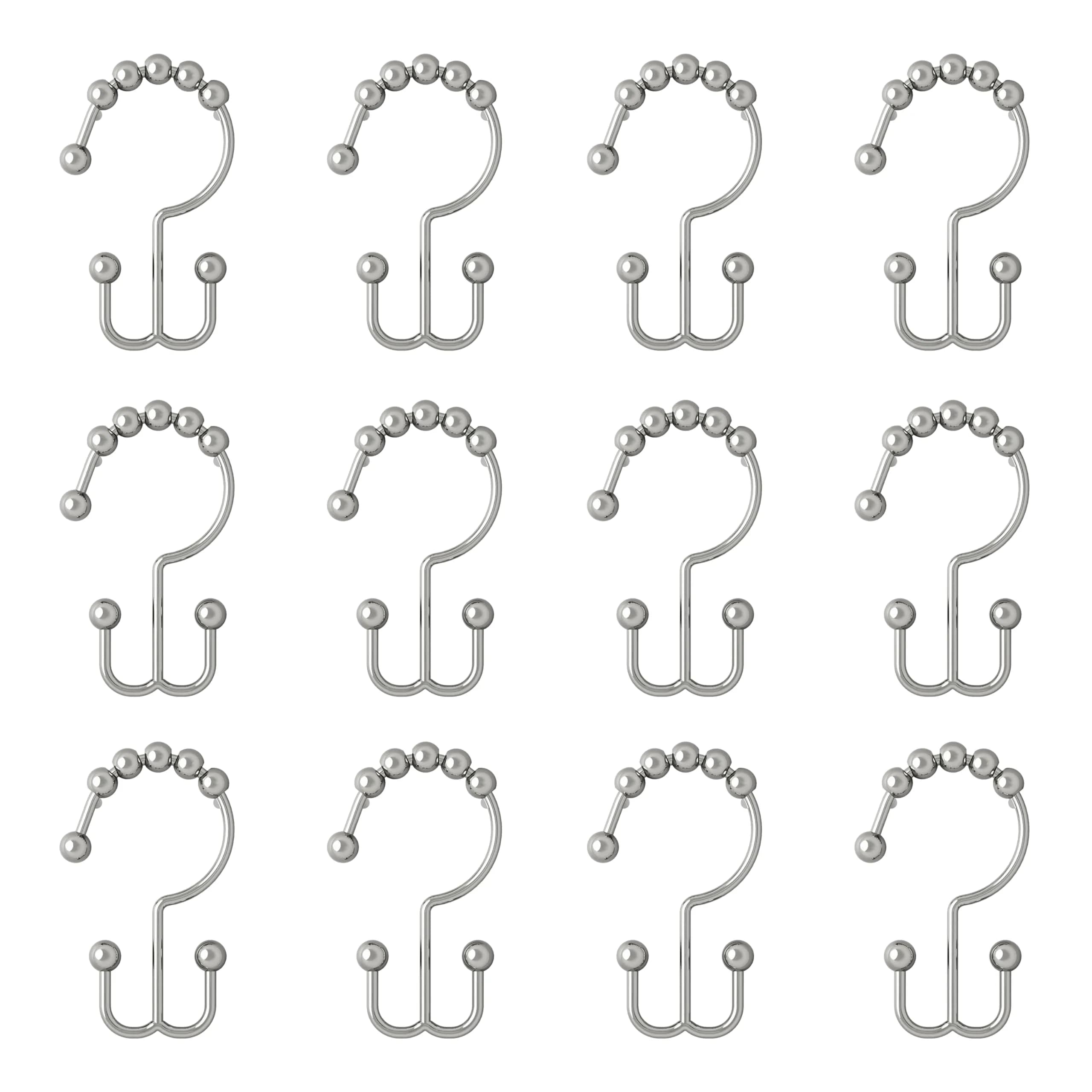 Zenna Home Double Roller Glide Shower Curtain Hooks, Chrome, Set of 12 | Rust-Resistant Metal Rings for Smooth Hanging - view 6