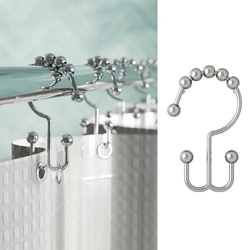 Zenna Home Double Roller Glide Shower Curtain Hooks, Chrome, Set of 12 | Rust-Resistant Metal Rings for Smooth Hanging thumbnail 1