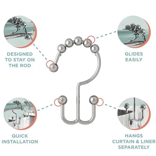 Zenna Home Double Roller Glide Shower Curtain Hooks, Chrome, Set of 12 | Rust-Resistant Metal Rings for Smooth Hanging thumbnail 3