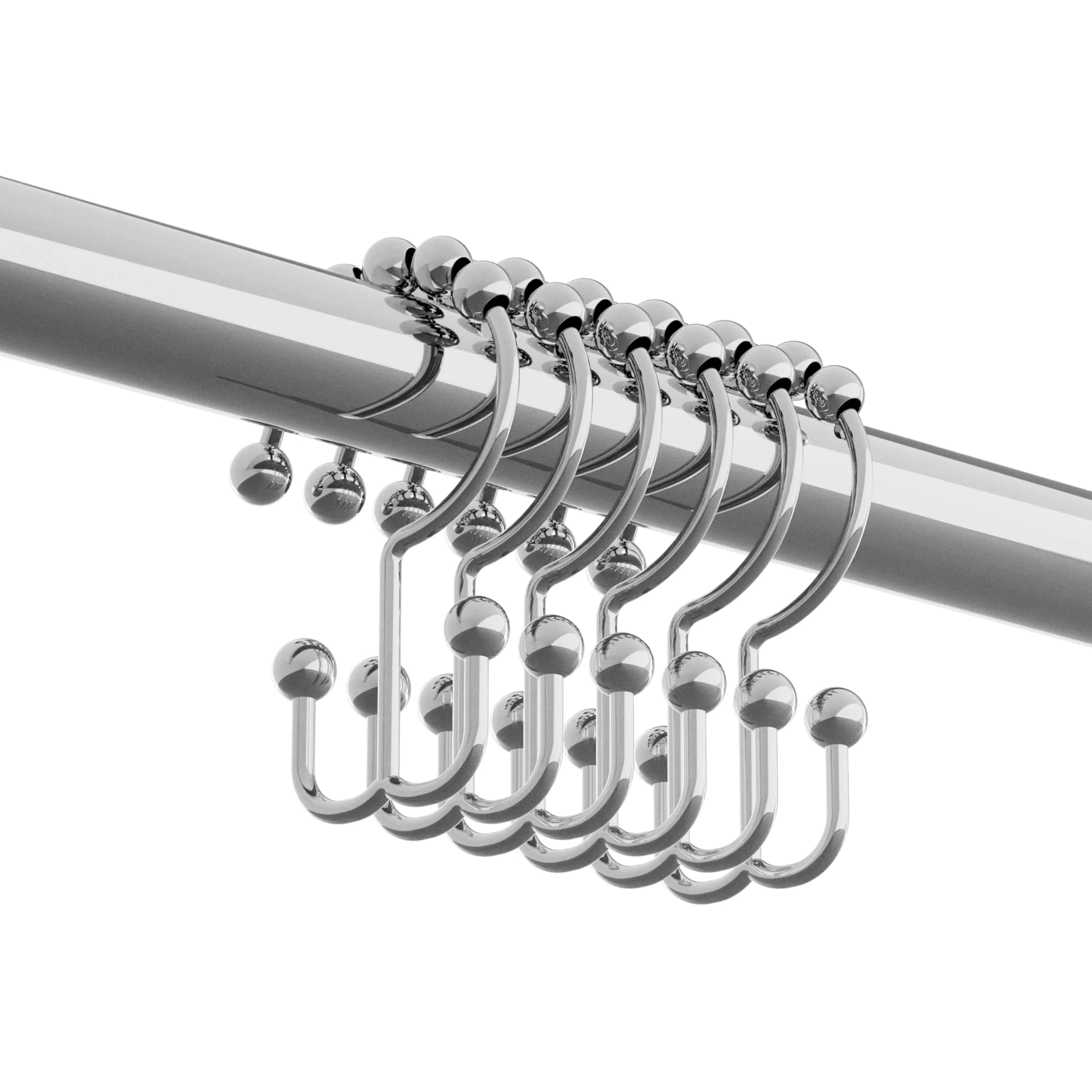 Zenna Home Double Roller Glide Shower Curtain Hooks, Chrome, Set of 12 | Rust-Resistant Metal Rings for Smooth Hanging - view 4