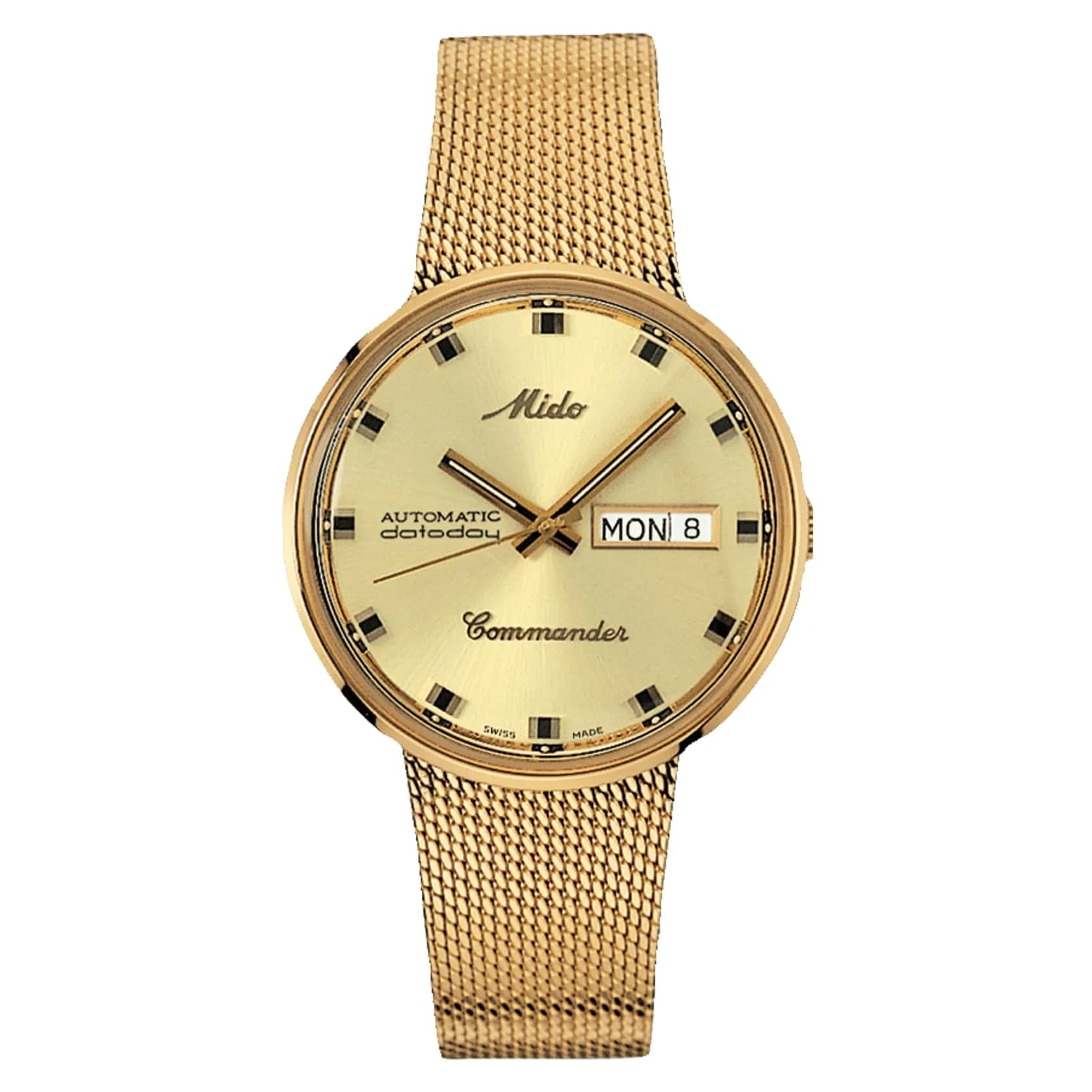 MIDO Commander 1959 Swiss Automatic Watch for Men - Yellow Dial - 37mm Case - Milanese Stainless Steel Bracelet with Gold Color PVD Coating