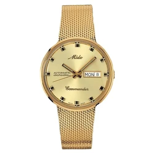MIDO Commander 1959 Swiss Automatic Watch for Men - Yellow Dial - 37mm Case - Milanese Stainless Steel Bracelet with Gold Color PVD Coating thumbnail 1