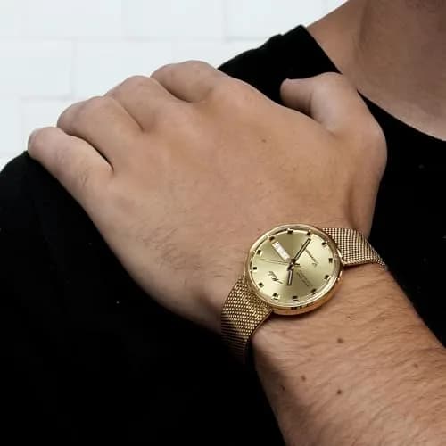 MIDO Commander 1959 Swiss Automatic Watch for Men - Yellow Dial - 37mm Case - Milanese Stainless Steel Bracelet with Gold Color PVD Coating thumbnail 2