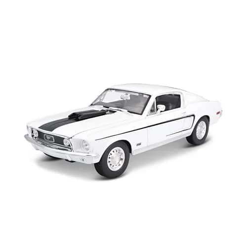 Maisto 1968 Ford Mustang GT Cobra Jet 1/18 Scale Diecast Model Vehicle White | Classic Collector's Replica thumbnail 1