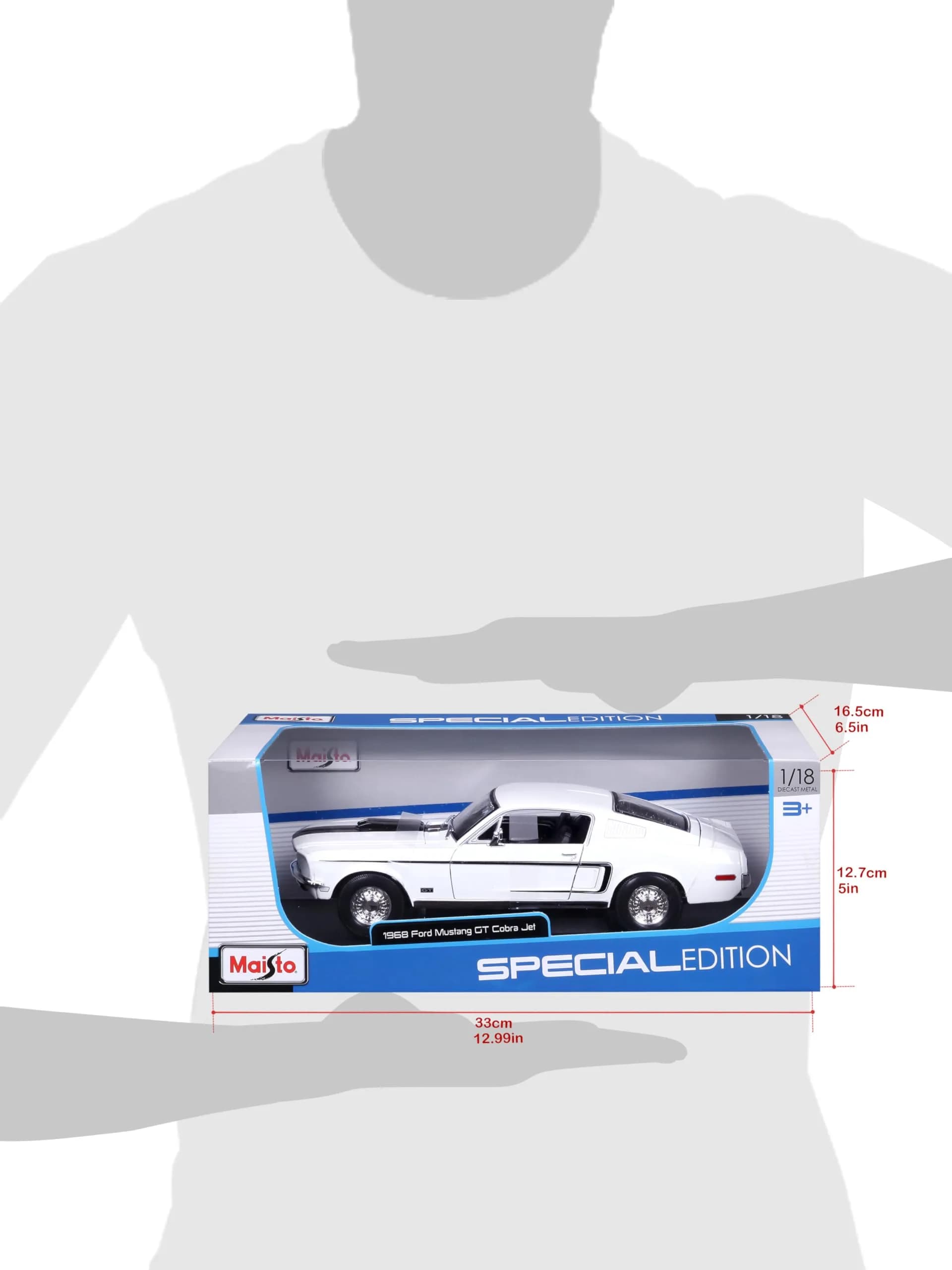 Maisto 1968 Ford Mustang GT Cobra Jet 1/18 Scale Diecast Model Vehicle White | Classic Collector's Replica - view 5