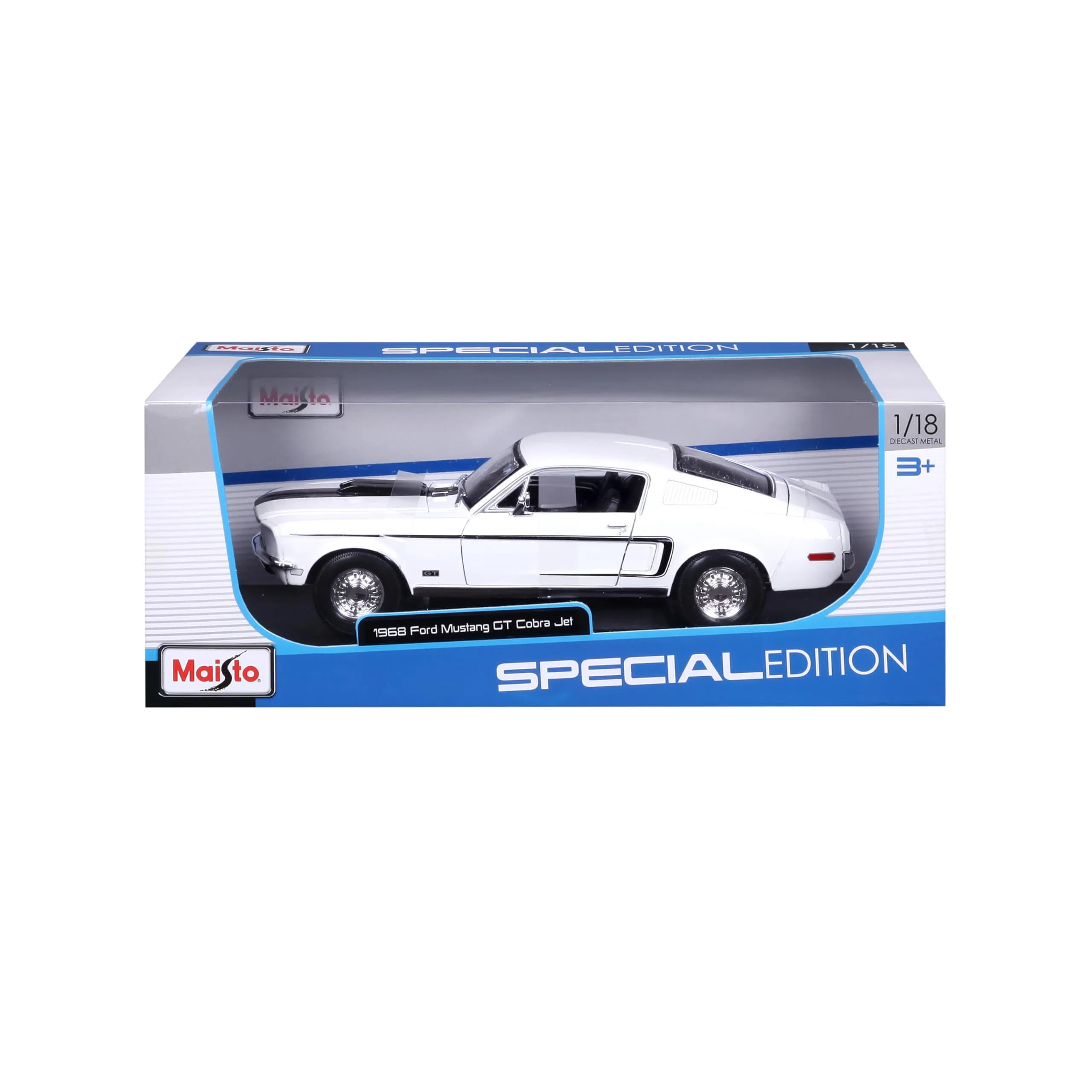 Maisto 1968 Ford Mustang GT Cobra Jet 1/18 Scale Diecast Model Vehicle White | Classic Collector's Replica - view 6