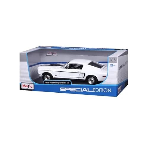 Maisto 1968 Ford Mustang GT Cobra Jet 1/18 Scale Diecast Model Vehicle White | Classic Collector's Replica thumbnail 7