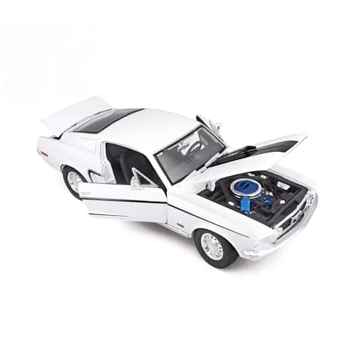 Maisto 1968 Ford Mustang GT Cobra Jet 1/18 Scale Diecast Model Vehicle White | Classic Collector's Replica thumbnail 3