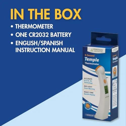 Veridian Healthcare Temple Thermometer | Infrared Measurements | Fast 6-Second Readout | Fever Alert | Backlit Display | Programmable Timer | 1-Year Warranty (Pack of 2) thumbnail 8
