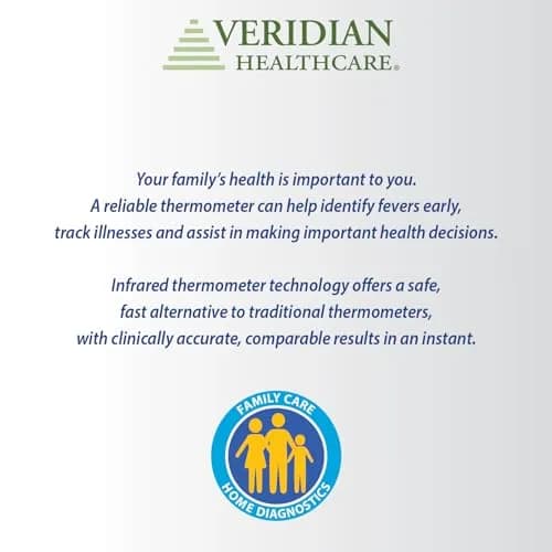 Veridian Healthcare Temple Thermometer | Infrared Measurements | Fast 6-Second Readout | Fever Alert | Backlit Display | Programmable Timer | 1-Year Warranty (Pack of 2) thumbnail 9