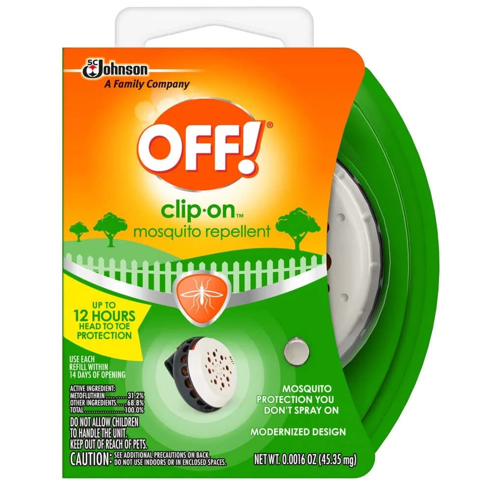 OFF! Clip-On Mosquito Repellent 1 Pack | Up to 12 Hours Odorless Protection, Battery Fan, Small & Portable — White