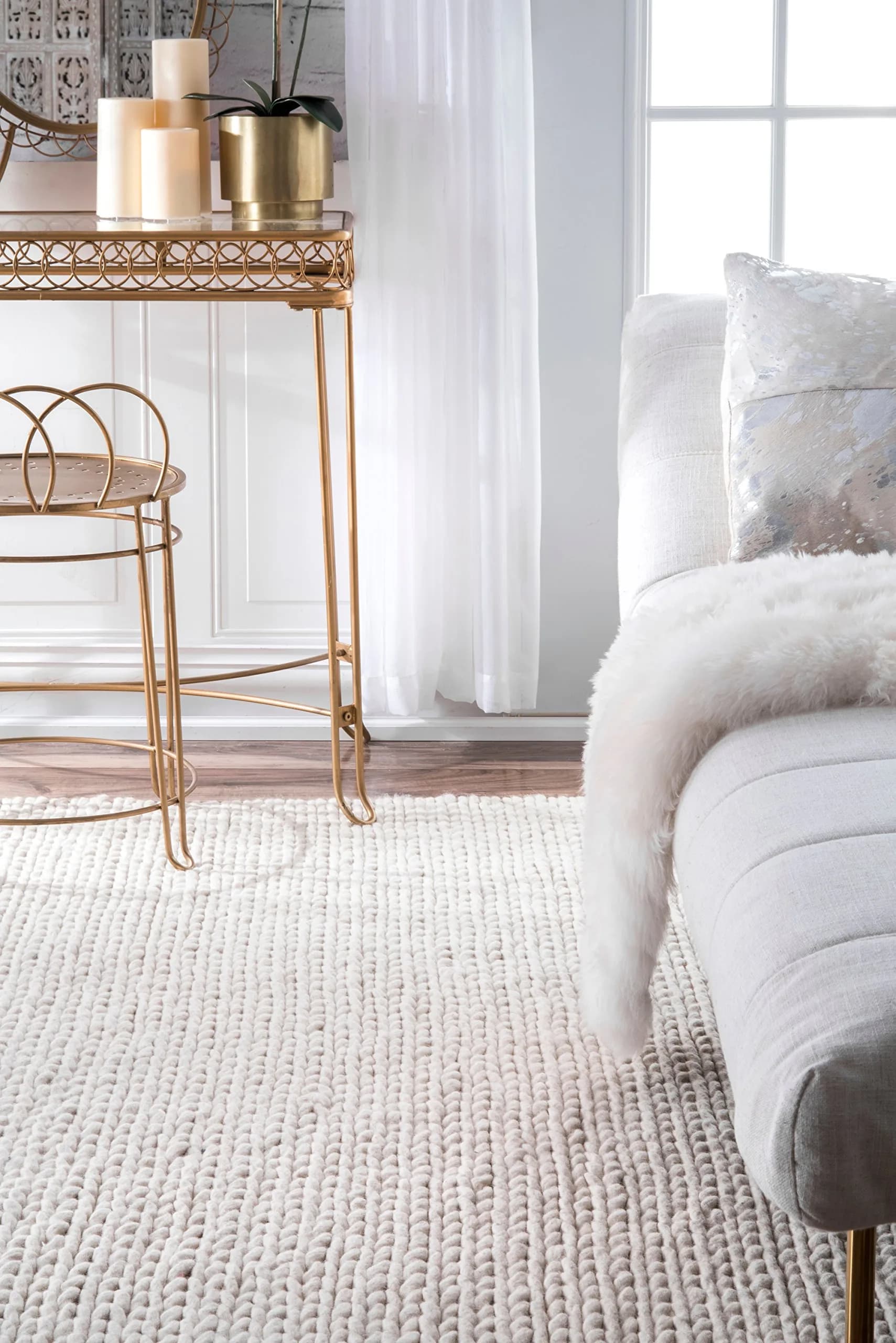 nuLOOM Penelope Off White Solid Hand Woven Wool Area Rug, 3' x 5' | Cozy & Durable thumbnail 3