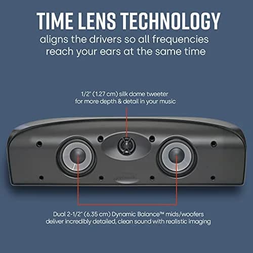 Polk Audio TL1 Center Channel Speaker, Black 10.16 cm (4 in) Woofer | Hi-Gloss Finish thumbnail 2