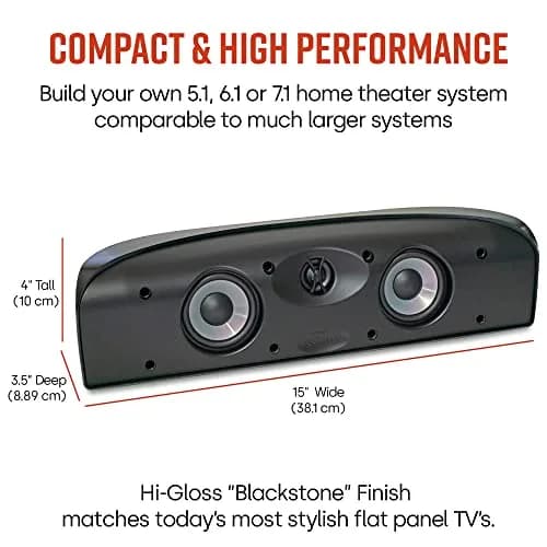 Polk Audio TL1 Center Channel Speaker, Black 10.16 cm (4 in) Woofer | Hi-Gloss Finish thumbnail 3