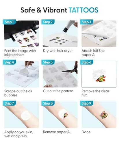 Silhouette America Temporary Tattoo Paper for Inkjet Printers | 1 Sheet, Clear, Skin Safe Adhesive thumbnail 6