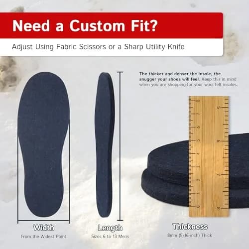 The Felt Store Wool Felt Insoles 8mm | Long-Lasting Shoe Inserts for Men & Women, Warm Wool Boot Insoles for Winter thumbnail 6