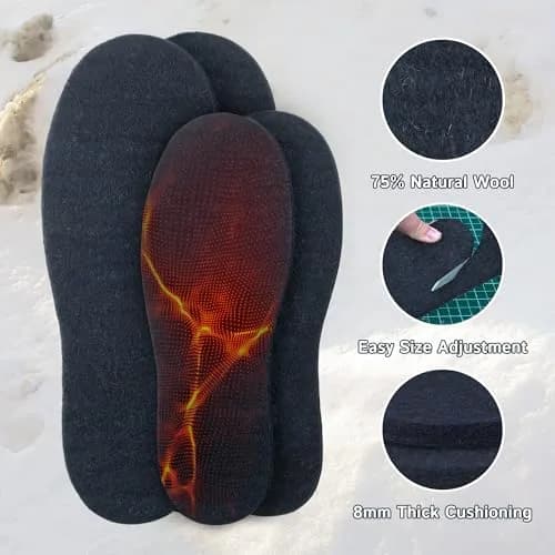 The Felt Store Wool Felt Insoles 8mm | Long-Lasting Shoe Inserts for Men & Women, Warm Wool Boot Insoles for Winter thumbnail 2