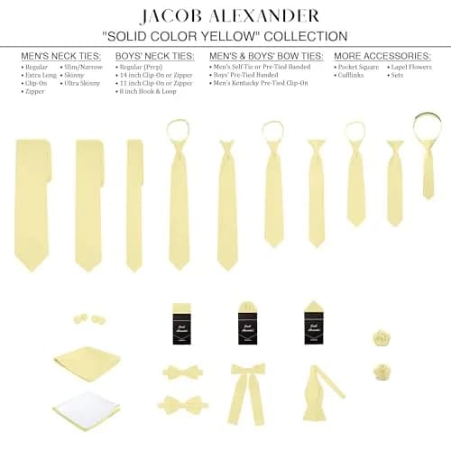 Jacob Alexander Men's Pretied Banded Adjustable Solid Color Bowtie - Yellow | Satin Microfiber Finish, Fits up to 23 Neck thumbnail 3