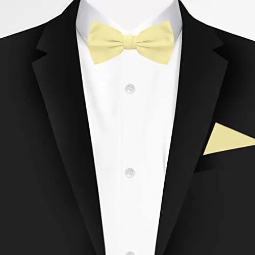 Jacob Alexander Men's Pretied Banded Adjustable Solid Color Bowtie - Yellow | Satin Microfiber Finish, Fits up to 23 Neck thumbnail 2