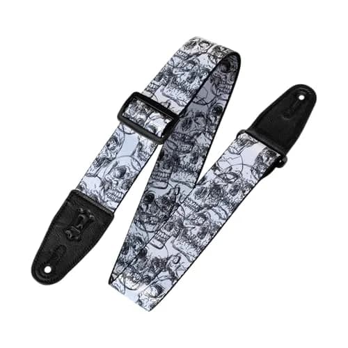 Levy's 2" Polyester Guitar Strap with Genuine Leather Ends, Black & White Skulls Motif, Adjustable up to 165cm (65") thumbnail 1
