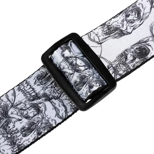 Levy's 2" Polyester Guitar Strap with Genuine Leather Ends, Black & White Skulls Motif, Adjustable up to 165cm (65") thumbnail 4