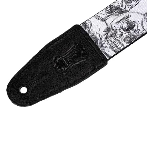 Levy's 2" Polyester Guitar Strap with Genuine Leather Ends, Black & White Skulls Motif, Adjustable up to 165cm (65") thumbnail 2
