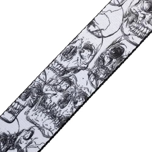 Levy's 2" Polyester Guitar Strap with Genuine Leather Ends, Black & White Skulls Motif, Adjustable up to 165cm (65") thumbnail 3