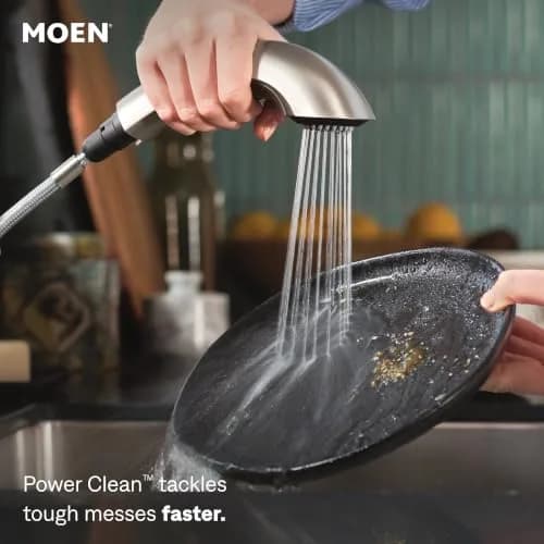 Moen Renzo Spot Resist Stainless One-Handle Pullout Kitchen Faucet | Power Clean Technology, 9.63in Reach, Brushed Finish thumbnail 4