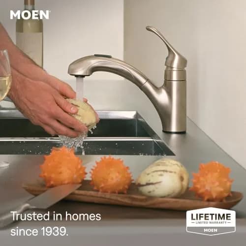 Moen Renzo Spot Resist Stainless One-Handle Pullout Kitchen Faucet | Power Clean Technology, 9.63in Reach, Brushed Finish thumbnail 2