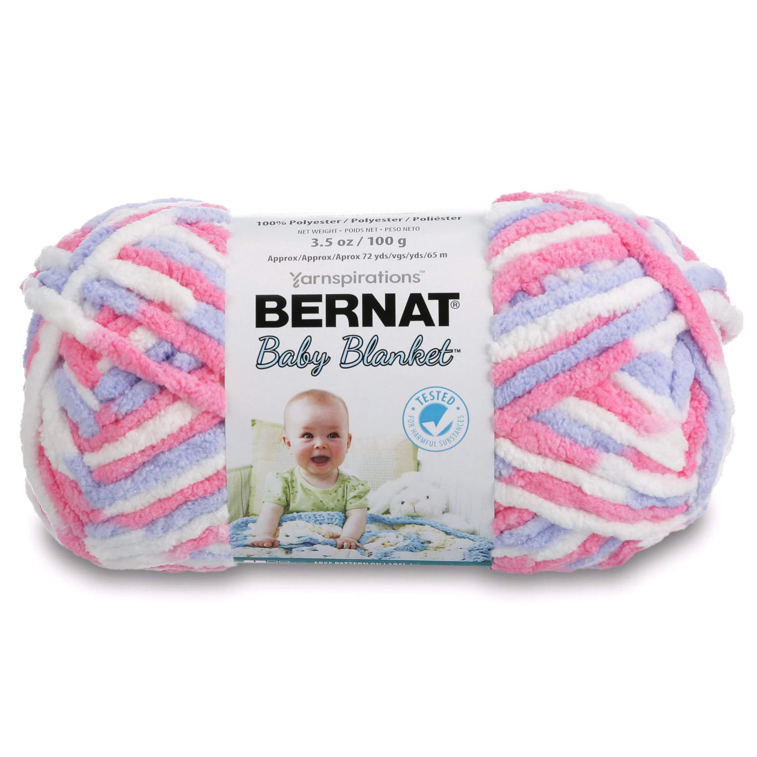 Bernat Baby Blanket Yarn Pink Blue Ombre 100g (3.5oz) | Soft Chenille-Style Yarn for Crochet & Knitting — Pink/Blue Ombre
