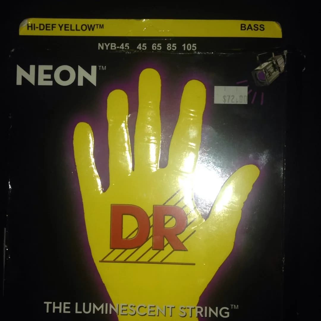 DR Strings NRB5-45 Hi-Def Neon Red K3 Coated Bass Guitar Strings - .045-.125 Medium 5-string | Bright neon color with remarkable sound — Yellow