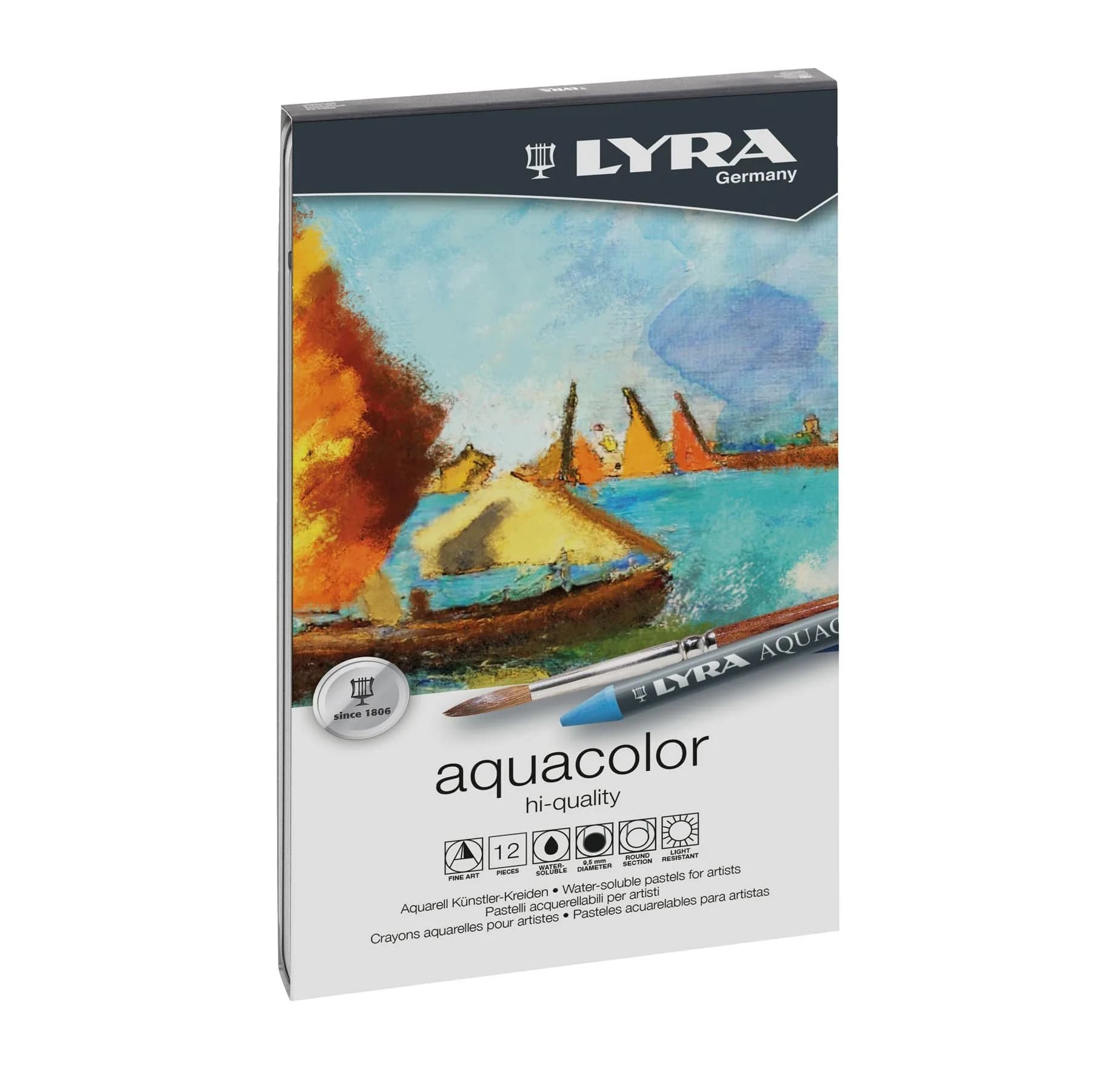 Lyra Aquacolor Wax Crayons - 12 Water Soluble Crayons for Artists | Highly Pigmented & Lightfast — Multicolored