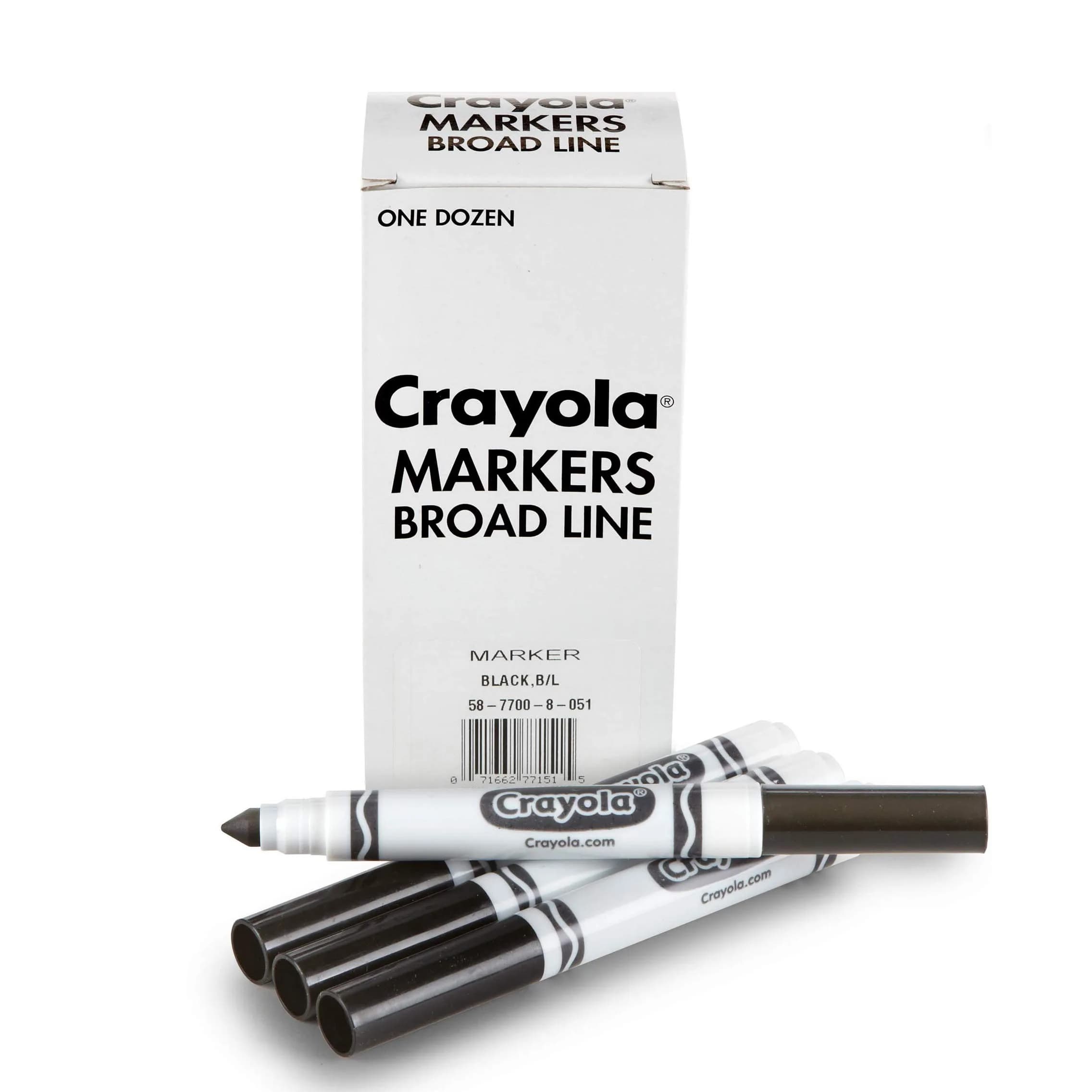 Crayola Broad Line Markers - Black (12 Count, 2mm+ Tip) | Non-Toxic, Water-Based Ink for Paper — Black
