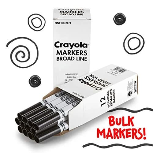 Crayola Broad Line Markers - Black (12 Count, 2mm+ Tip) | Non-Toxic, Water-Based Ink for Paper thumbnail 3