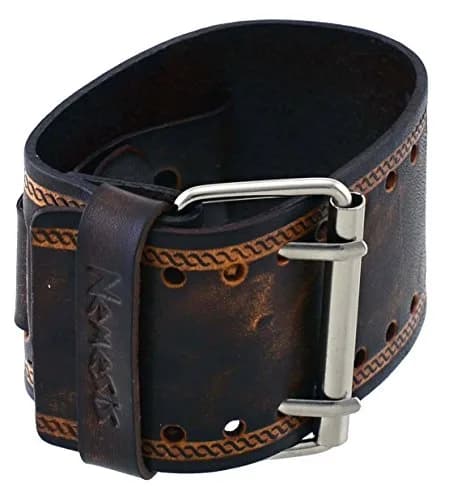 Nemesis Watch Band 24mm Wide Brown Leather Cuff | Genuine Leather, Buckle Closure thumbnail 2