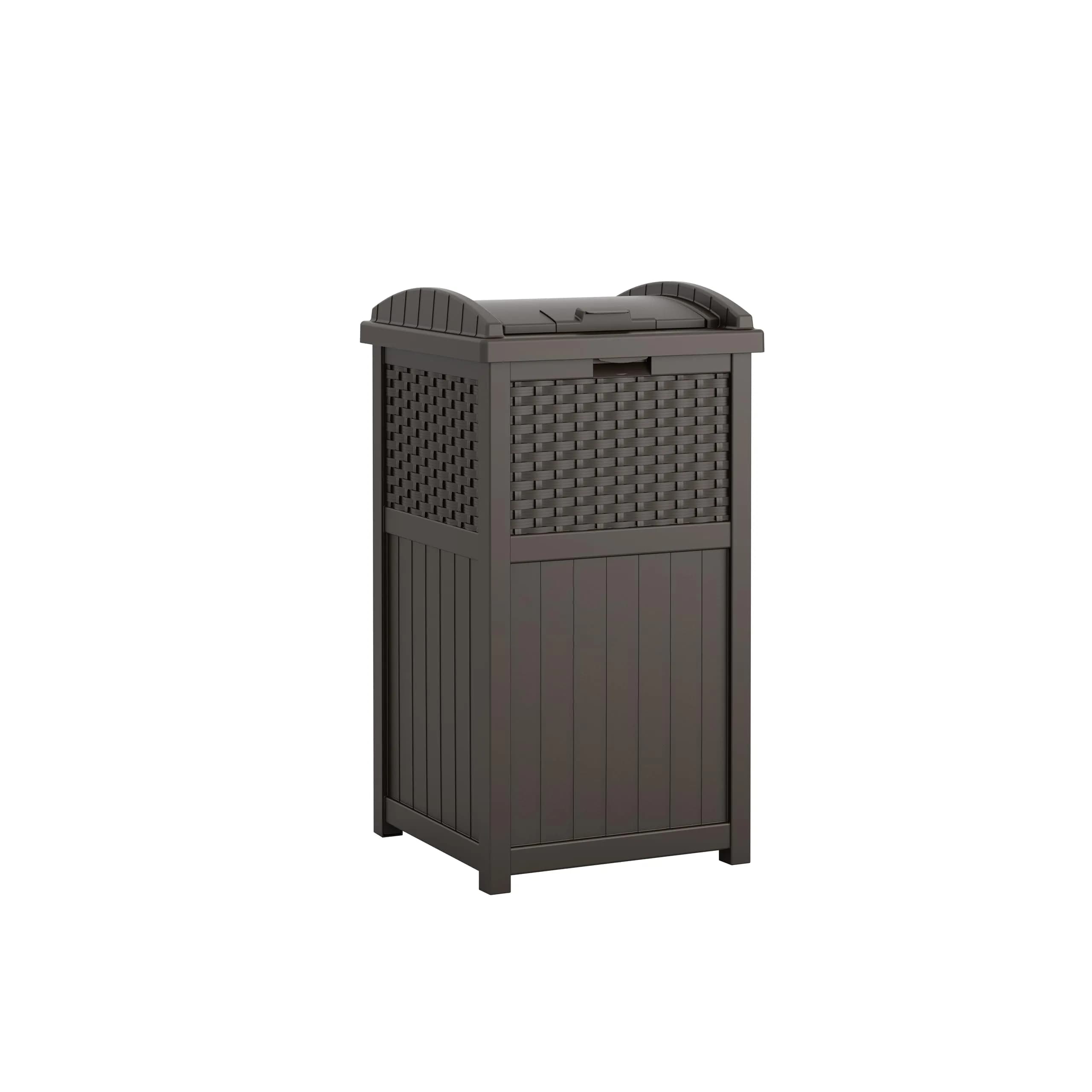 Suncast 33 Gallon Outdoor Trash Can with Lid for Garage, Backyard, Garden | Stylish Resin Design, Weather-Resistant, Fits 30-33 Gallon Bags