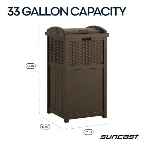 Suncast 33 Gallon Outdoor Trash Can with Lid for Garage, Backyard, Garden | Stylish Resin Design, Weather-Resistant, Fits 30-33 Gallon Bags thumbnail 4