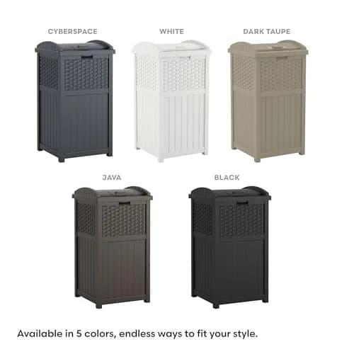 Suncast 33 Gallon Outdoor Trash Can with Lid for Garage, Backyard, Garden | Stylish Resin Design, Weather-Resistant, Fits 30-33 Gallon Bags thumbnail 6