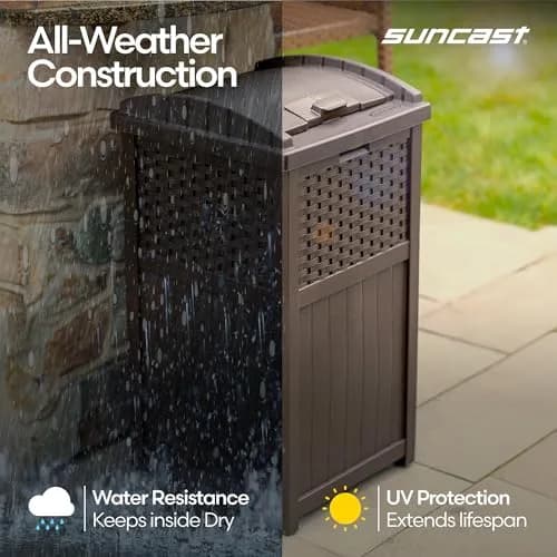 Suncast 33 Gallon Outdoor Trash Can with Lid for Garage, Backyard, Garden | Stylish Resin Design, Weather-Resistant, Fits 30-33 Gallon Bags thumbnail 8