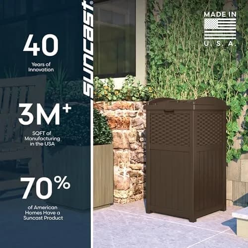 Suncast 33 Gallon Outdoor Trash Can with Lid for Garage, Backyard, Garden | Stylish Resin Design, Weather-Resistant, Fits 30-33 Gallon Bags thumbnail 9