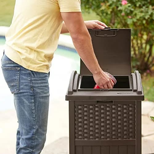 Suncast 33 Gallon Outdoor Trash Can with Lid for Garage, Backyard, Garden | Stylish Resin Design, Weather-Resistant, Fits 30-33 Gallon Bags thumbnail 2