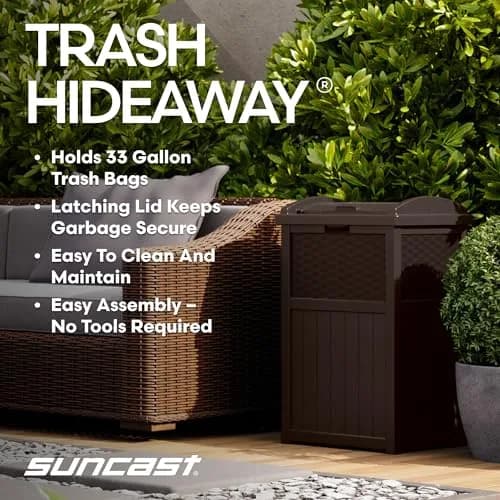 Suncast 33 Gallon Outdoor Trash Can with Lid for Garage, Backyard, Garden | Stylish Resin Design, Weather-Resistant, Fits 30-33 Gallon Bags thumbnail 3