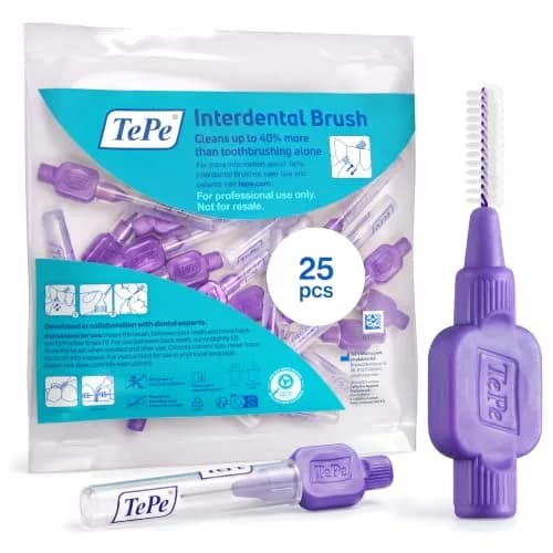 TePe Interdental Brush, Purple, 25 pcs | Soft nylon bristles for cleaning gaps, safe around implants & crowns thumbnail 1
