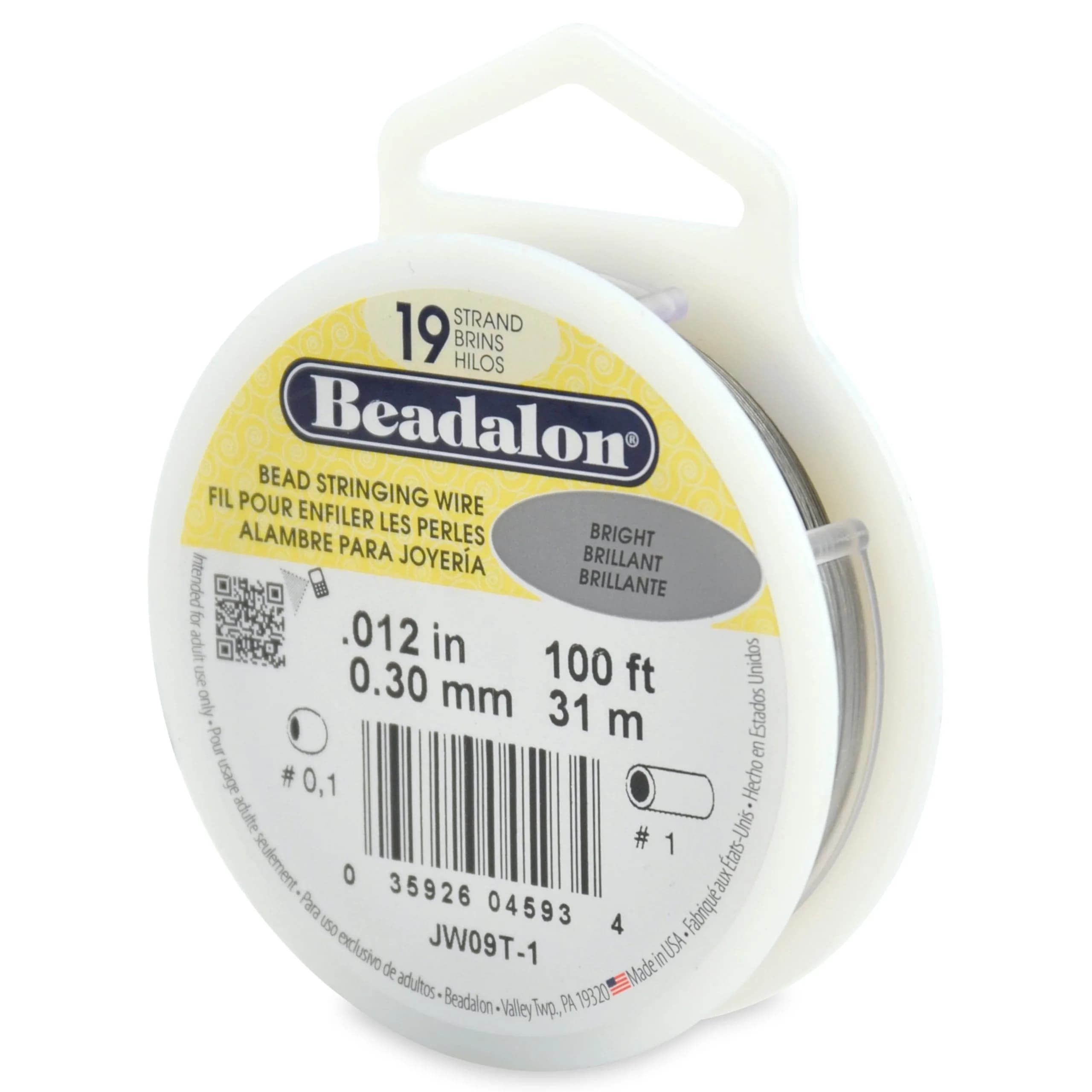 Beadalon 19 Strand Bead Stringing Wire - 0.38 mm (0.015 in), 9.2m (30ft) | Professional Grade, Bright Finish — Bright / .012 in / 0.30 mm, 100 ft / 31 m