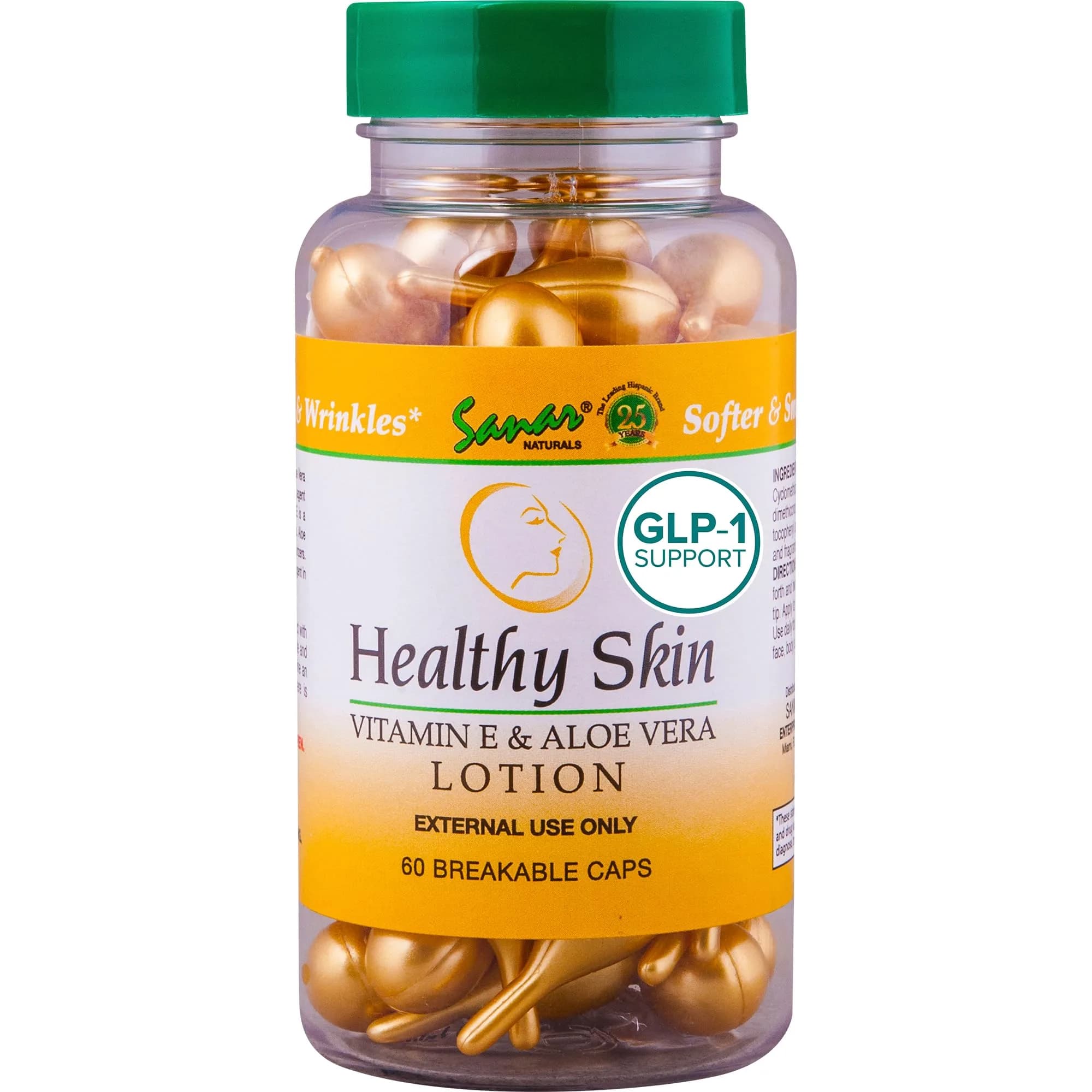 Sanar Naturals Healthy Skin Vitamin E & Aloe Vera Lotion Capsules | Supports Hydrated, Smooth Skin in a Travel-Friendly Pack — golden