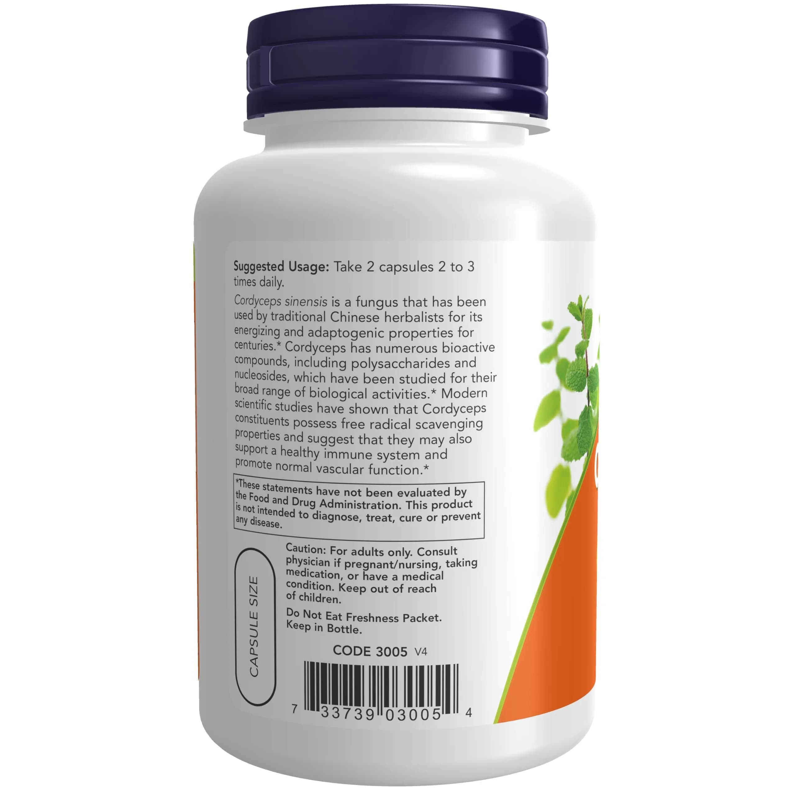 NOW Foods Cordyceps 750 mg Herbal Supplement 90 Veg Capsules | Supports Immune Function & Energy - view 3
